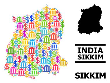 Sikkim Mali ve Ticari Parçacıkların Vektör Kolajı Haritası