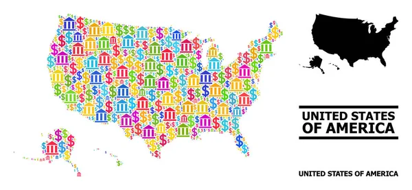 Vector Collage Map of USA Territories of Banking and Commerce Particles — Stock Vector