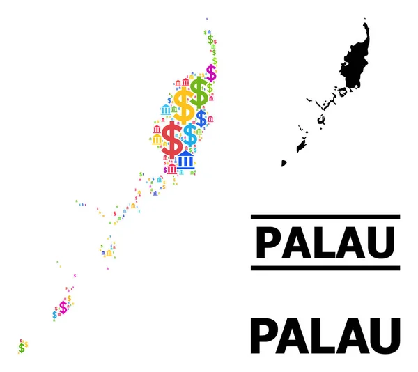 Vector Mozaïek Kaart van Palau Eilanden van Bankieren en Dollar Iconen — Stockvector