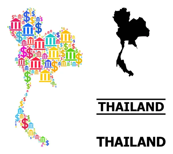 Vektorcollage-Karte von Thailand mit Bank- und Geschäftsikonen — Stockvektor