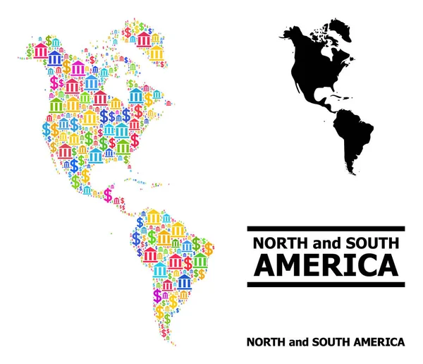 南美洲和北美金融及美元项目的矢量拼图 — 图库矢量图片