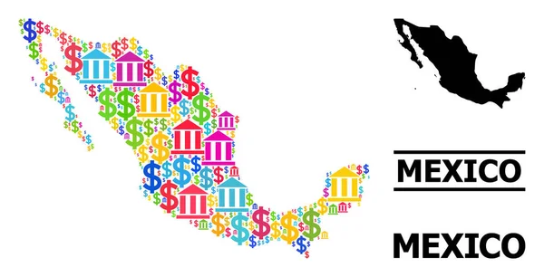 Vector Mosaic Map of Mexico of Banking and Money Icons — 스톡 벡터