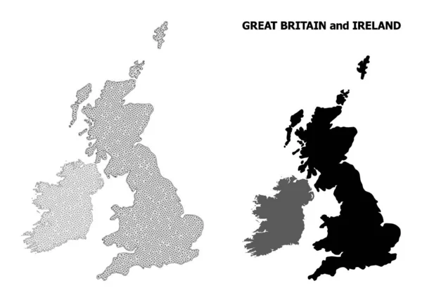 Polygonal Carcass Mesh High Resolution Vector Map of Great Britain and Ireland Abstractions — 图库矢量图片