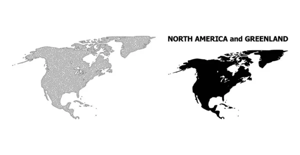 Polygonaal 2D Mesh High Detail Vector Kaart van Noord-Amerika en Groenland Abstracties — Stockvector