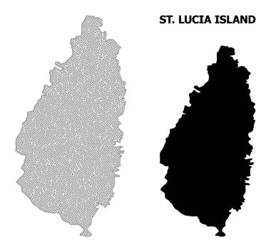 Saint Lucia Adası Soyutlamalarının Çokgen 2B Ağlı Yüksek Detay Vektör Haritası