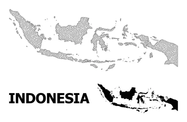 Peta Vektor Detail Tinggi Mesh Carcass Polygonal Peta Vektor Indonesia Abstraksi - Stok Vektor