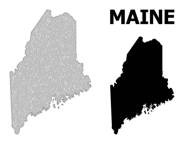 Maglia della carcassa poligonale Mappa vettoriale di alto dettaglio delle astrazioni dello stato del Maine — Vettoriale Stock