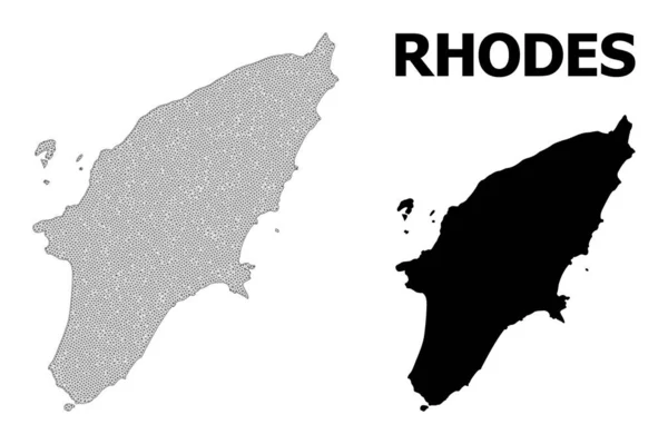 Red poligonal de malla de alto detalle mapa vectorial de las abstracciones de la isla de Rodas — Vector de stock