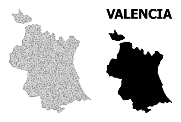 Poligonal 2D Mesh High Detail Vector Map of Valencia Province Abstractions — Vetor de Stock