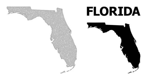 폴리곤 와이어 Frame Mesh High Detail Vector Map of Florida State Abstractions — 스톡 벡터