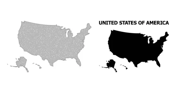 Maglia della carcassa poligonale Mappa vettoriale ad alta risoluzione dei territori USA Astrazioni — Vettoriale Stock