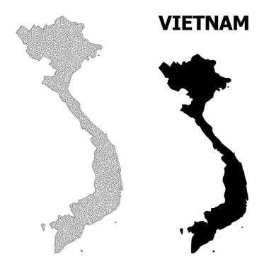 Çokgen 2D Ağlı Yüksek Detay Vektör Vietnam Soyutlamaları Haritası