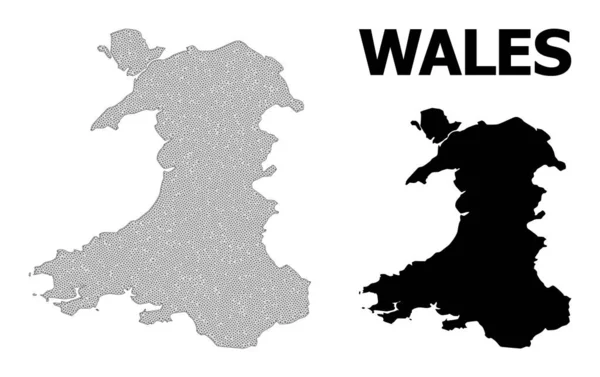 Polygonaal netwerk mesh hoge resolutie vectorkaart van Wales Abstracties — Stockvector