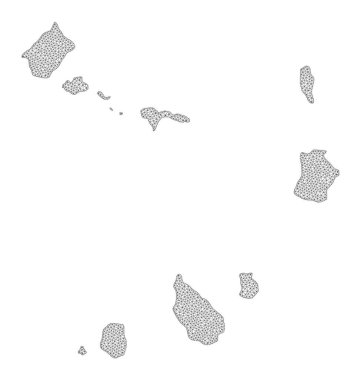 Cape Verde Adaları 'nın Çokgen Kablo Çerçevesi Yüksek Ayrıntılı Raster Haritası