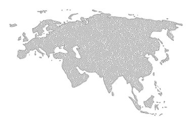 Çokgen 2D Ağlı Yüksek Detay Raster Avrupa ve Asya Soyutlamaları Haritası