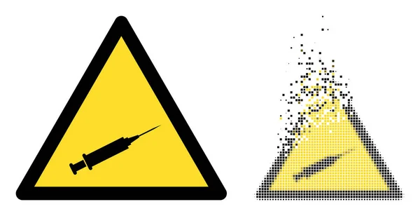 Icône d'avertissement de seringue pointillée et originale disparue — Image vectorielle