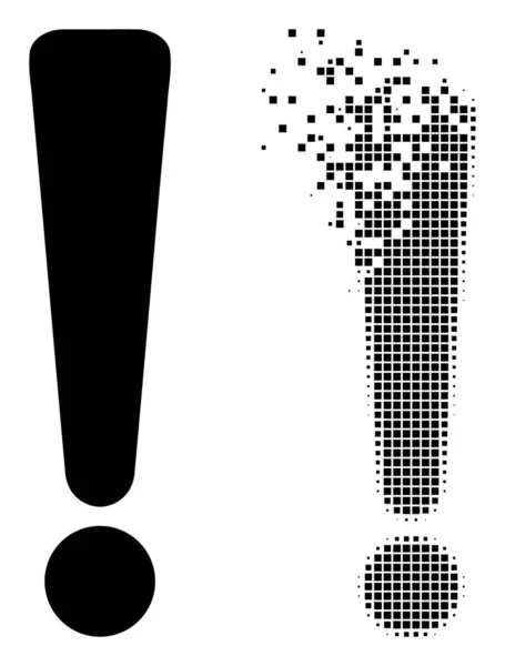 Pixel disuelto y icono de signo de exclamación original — Archivo Imágenes Vectoriales