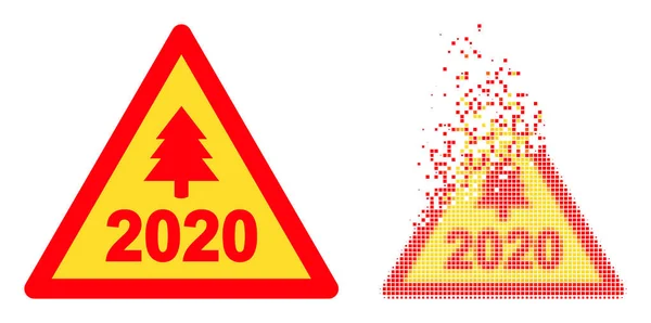 Törött Pixel és eredeti 2020-as újévi figyelmeztető ikon — Stock Vector