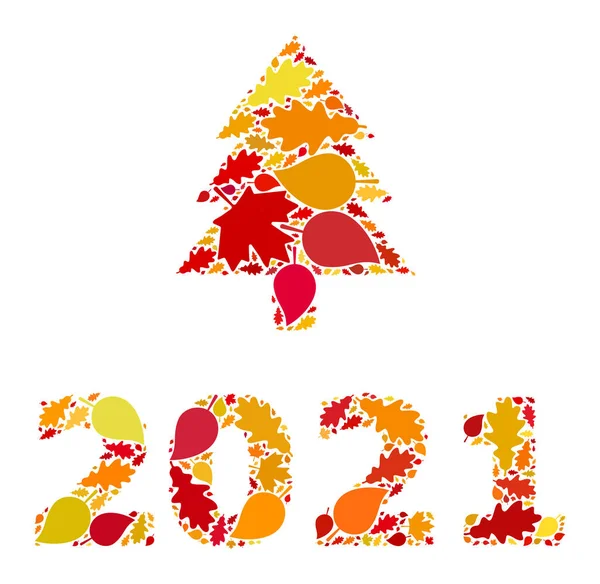 2021 Fir träd höst mosaik ikon med hösten löv — Stockfoto