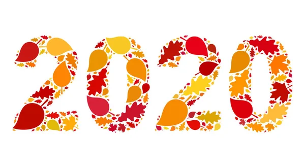 2020 Ano dígitos Outono Mosaic Icon com folhas de queda — Fotografia de Stock