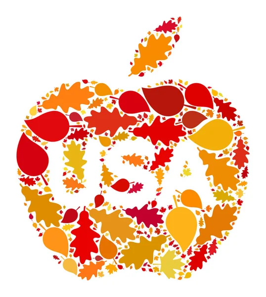 Podzimní ikona amerického jablka s podzimními listy — Stock fotografie