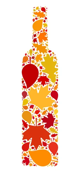 Wine Bottle Autumn Mosaic Icon with Fall Leaves — Stock Photo, Image