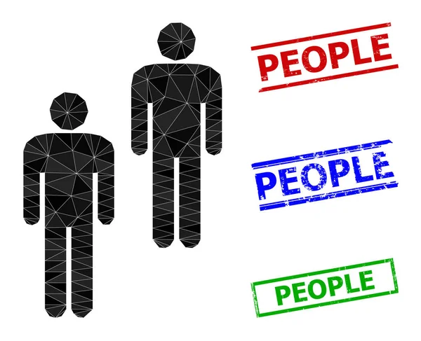 People Triangle Icon and Scratched People Simple Seals — Stockový vektor