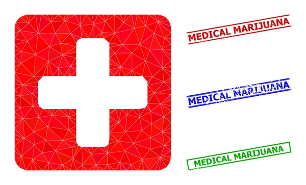Medical Box Ikona wielokątna i stres Marihuana medyczna Simple Seals — Wektor stockowy