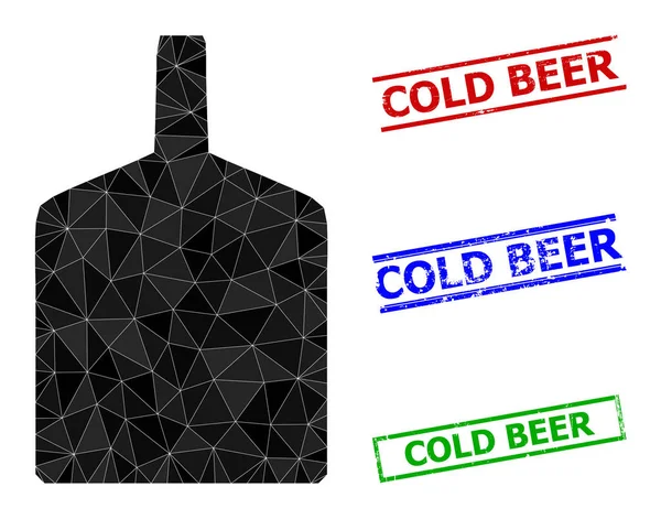Široká láhev trojúhelník ikona a Grunge studené pivo jednoduché vodoznaky — Stockový vektor