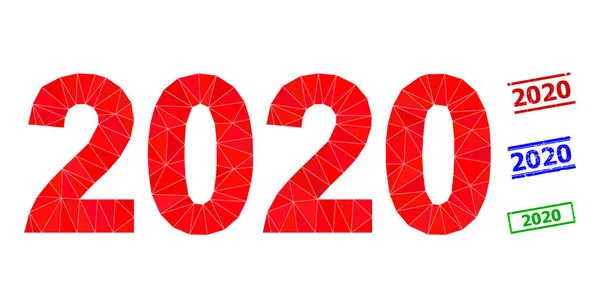 2020 An Digits Icoane poligonale și primejdie 2020 Sigilii simple — Vector de stoc