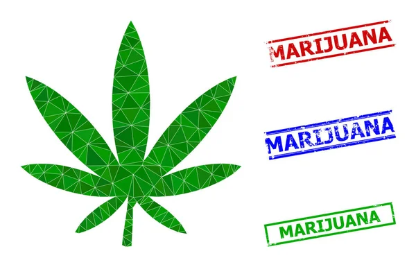 Marijuana Icône polygonale et Grunge Marijuana Sceaux de timbres simples — Image vectorielle