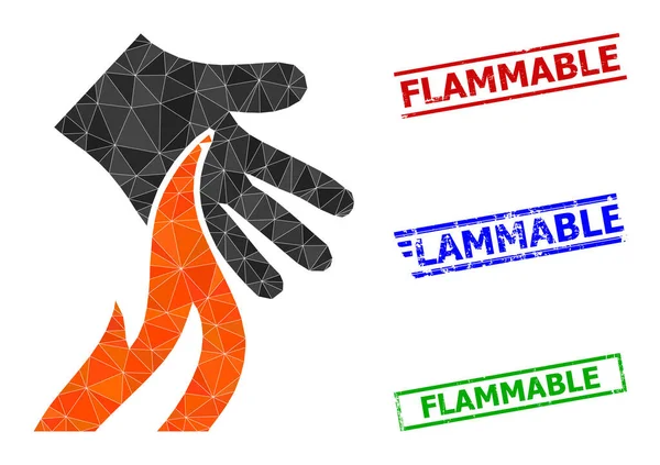 Ícone do triângulo da mão da queimadura e selos simples inflamáveis da angústia —  Vetores de Stock