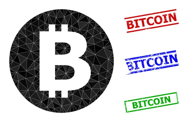 Bitcoin Polygonale Ikone und Distress Bitcoin Simple Stempel Siegel — Stockvektor