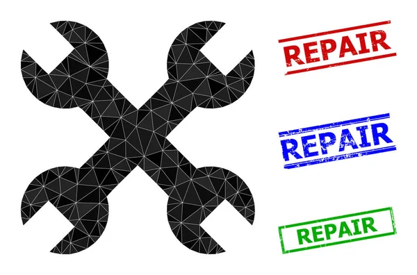 Reparation Spanners Triangel Ikon och Grunge Reparation Enkla tätningar — Stock vektor