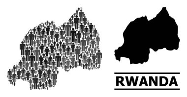 Ruanda Vektör Nüfus Kolajı Haritası ve Katı Harita