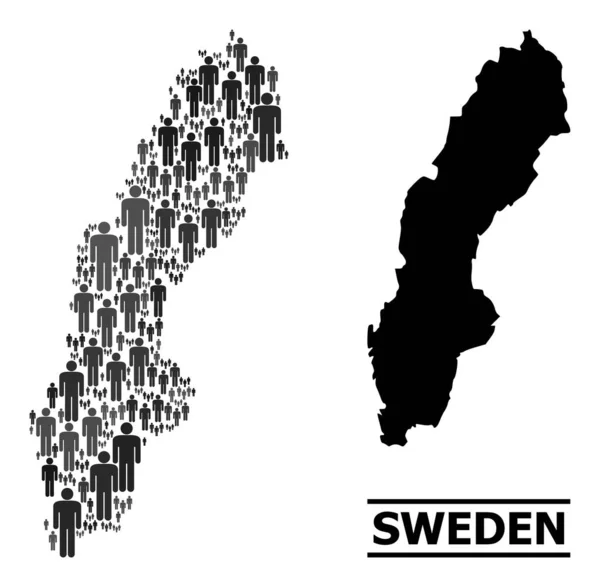 Carte mosaïque de population vectorielle de la Suède et carte solide — Image vectorielle