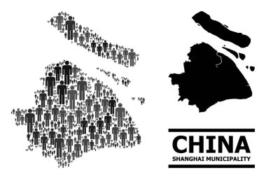 Şangay Belediyesi Vektör Nüfus Kolajı Haritası ve Solid Harita