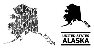 Vector People Alaska Eyaleti Kolaj Haritası ve Katı Harita