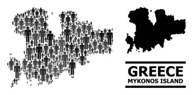 Vektör İnsanlar Mikonos Adası Kolaj Haritası ve Katı Harita