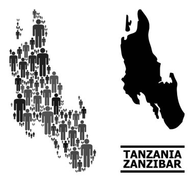 Zanzibar Adası 'nın Vektör Nüfus Mozaik Haritası ve Solid Harita