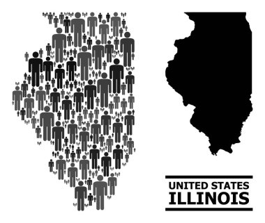 Illinois Eyaleti ve Solid Haritasının Vektör Nüfusu Mozaik Haritası