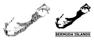 Bermuda Adaları ve Solid Haritası Vektör Nüfusu Mozaik Haritası
