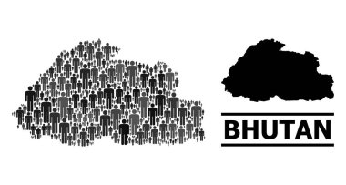 Vektör İnsanlar Bhutan Kolaj Haritası ve Katı Harita