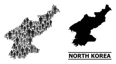 Vektör İnsanlar Kuzey Kore Kolaj Haritası ve Katı Harita