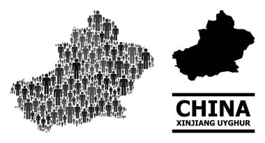Vektör Adamlar Kolaj Haritası Xinjiang Uygur Bölgesi ve Katı Harita