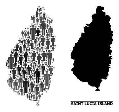 Saint Lucia Adası 'nın Vektör Nüfus Kolajı Haritası ve Solid Harita