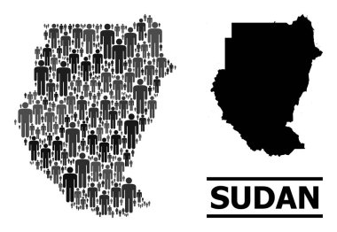 Vektör İnsanlar Sudan 'ın Kolaj Haritası ve Katı Harita