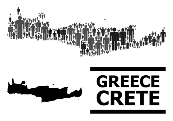 Vector People Collage Mapa de la isla de Creta y mapa sólido — Vector de stock