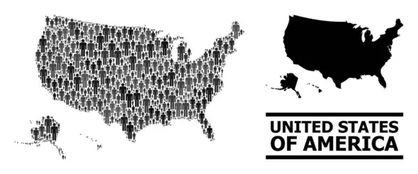 Vector Men Collage Mapa Terytoriów Stanów Zjednoczonych i Solid Map — Wektor stockowy