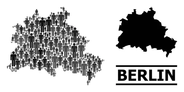 Vector Mannen Collage Kaart van Berlijn Stad en Solid Map — Stockvector